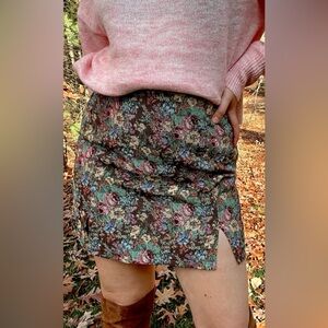 New In Boutique Jacquard Skirt - Chocolate Floral Mini Skirt